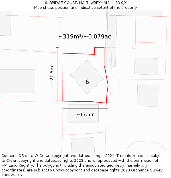 6, BRIDGE COURT, HOLT, WREXHAM, LL13 9JX: Plot and title map