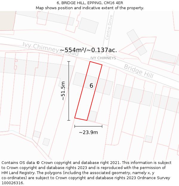 6, BRIDGE HILL, EPPING, CM16 4ER: Plot and title map