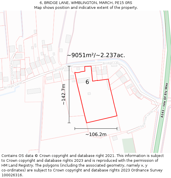 6, BRIDGE LANE, WIMBLINGTON, MARCH, PE15 0RS: Plot and title map