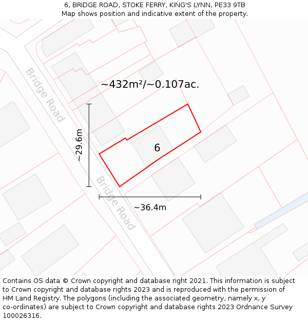 6, BRIDGE ROAD, STOKE FERRY, KING'S LYNN, PE33 9TB: Plot and title map