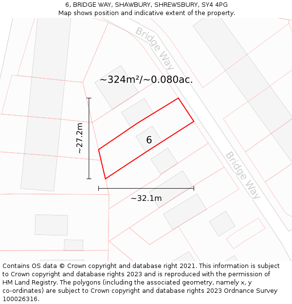 6, BRIDGE WAY, SHAWBURY, SHREWSBURY, SY4 4PG: Plot and title map