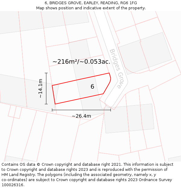 6, BRIDGES GROVE, EARLEY, READING, RG6 1FG: Plot and title map