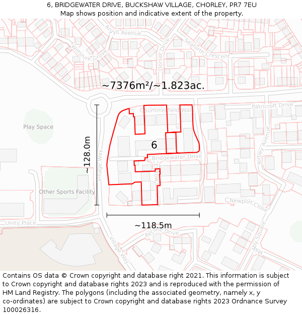 6, BRIDGEWATER DRIVE, BUCKSHAW VILLAGE, CHORLEY, PR7 7EU: Plot and title map