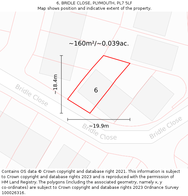 6, BRIDLE CLOSE, PLYMOUTH, PL7 5LF: Plot and title map