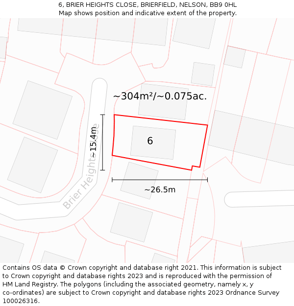 6, BRIER HEIGHTS CLOSE, BRIERFIELD, NELSON, BB9 0HL: Plot and title map