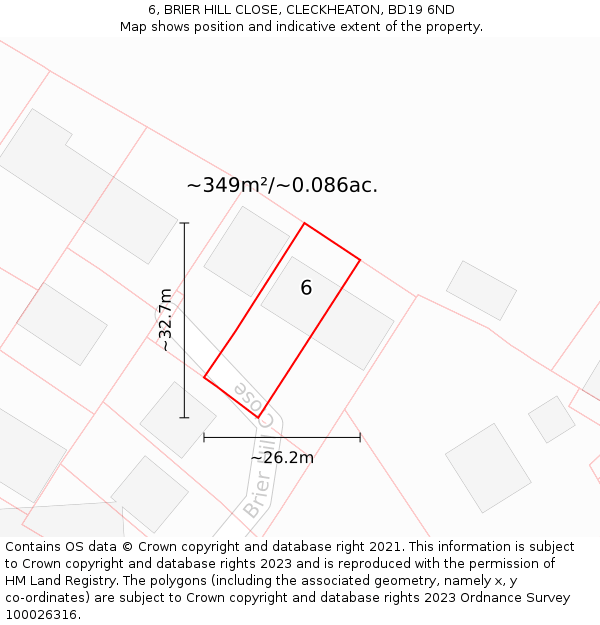 6, BRIER HILL CLOSE, CLECKHEATON, BD19 6ND: Plot and title map