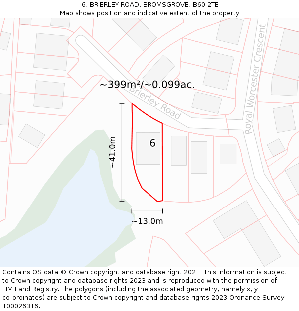 6, BRIERLEY ROAD, BROMSGROVE, B60 2TE: Plot and title map