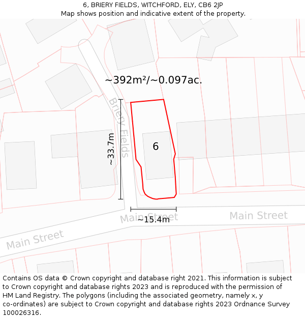6, BRIERY FIELDS, WITCHFORD, ELY, CB6 2JP: Plot and title map