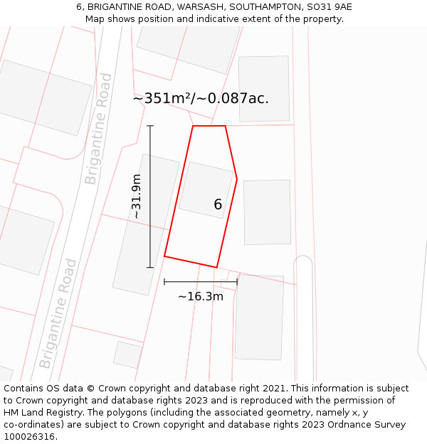 6, BRIGANTINE ROAD, WARSASH, SOUTHAMPTON, SO31 9AE: Plot and title map