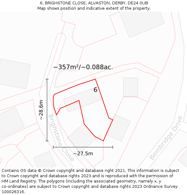 6, BRIGHSTONE CLOSE, ALVASTON, DERBY, DE24 0UB: Plot and title map
