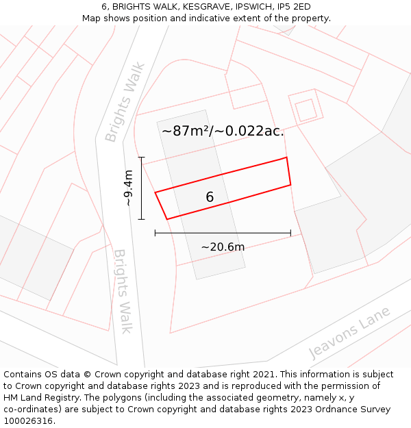 6, BRIGHTS WALK, KESGRAVE, IPSWICH, IP5 2ED: Plot and title map