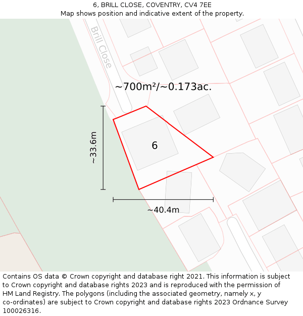 6, BRILL CLOSE, COVENTRY, CV4 7EE: Plot and title map