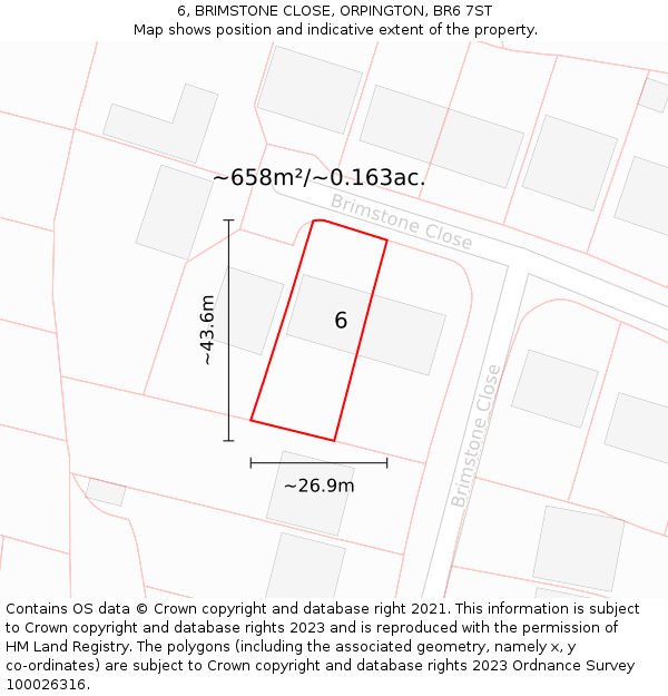 6, BRIMSTONE CLOSE, ORPINGTON, BR6 7ST: Plot and title map