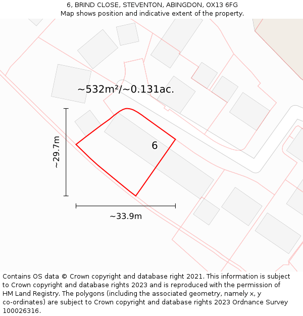 6, BRIND CLOSE, STEVENTON, ABINGDON, OX13 6FG: Plot and title map