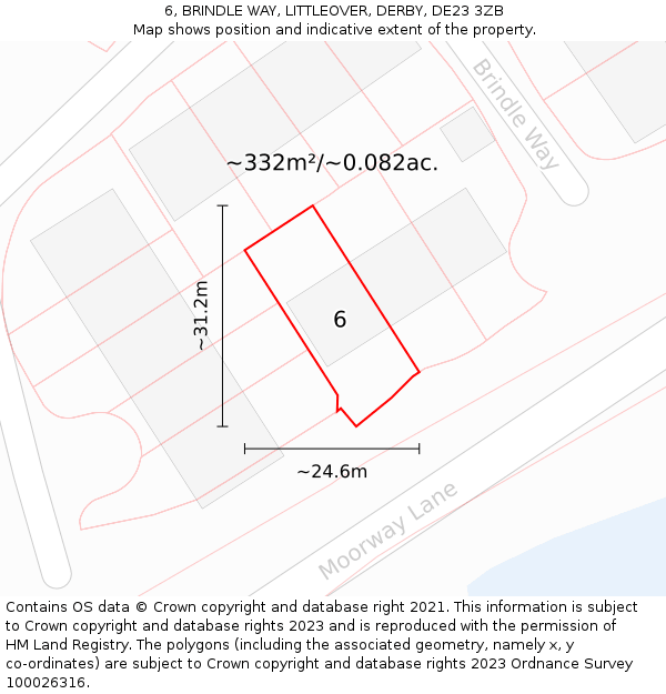 6, BRINDLE WAY, LITTLEOVER, DERBY, DE23 3ZB: Plot and title map