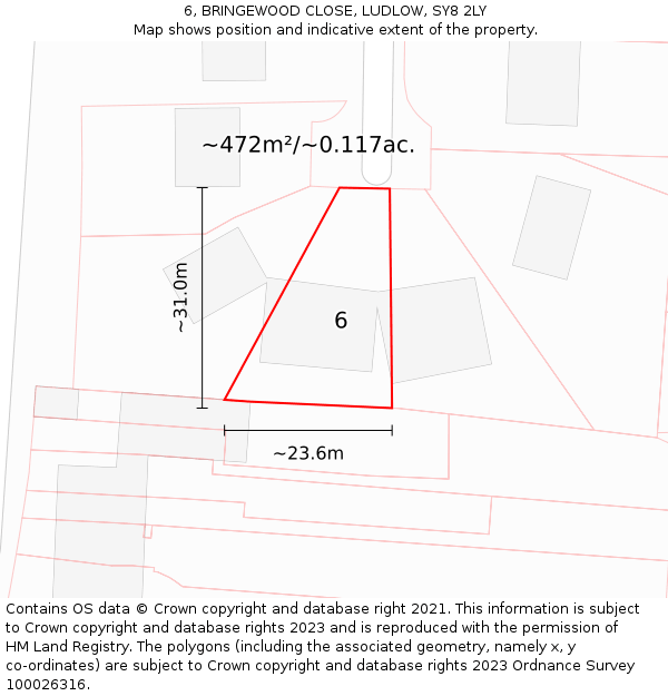 6, BRINGEWOOD CLOSE, LUDLOW, SY8 2LY: Plot and title map
