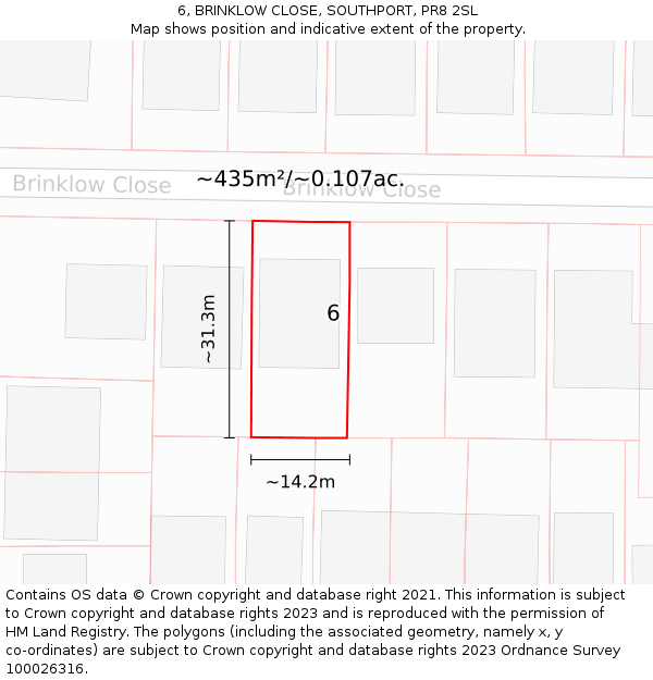 6, BRINKLOW CLOSE, SOUTHPORT, PR8 2SL: Plot and title map