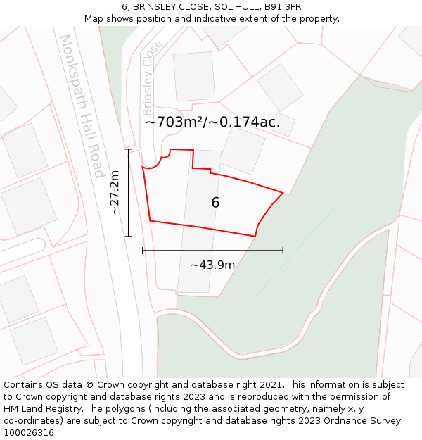 6, BRINSLEY CLOSE, SOLIHULL, B91 3FR: Plot and title map