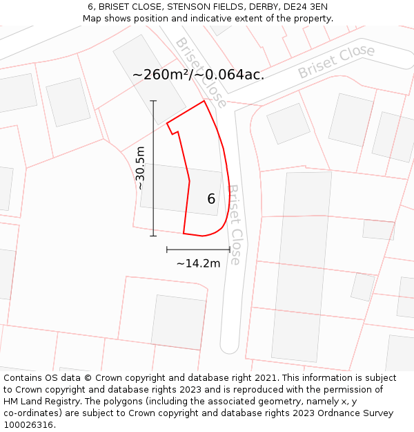 6, BRISET CLOSE, STENSON FIELDS, DERBY, DE24 3EN: Plot and title map