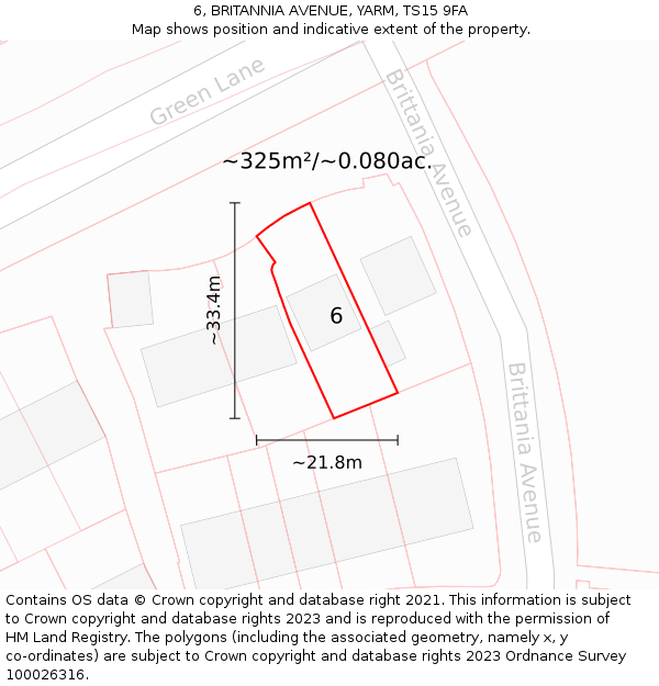 6, BRITANNIA AVENUE, YARM, TS15 9FA: Plot and title map