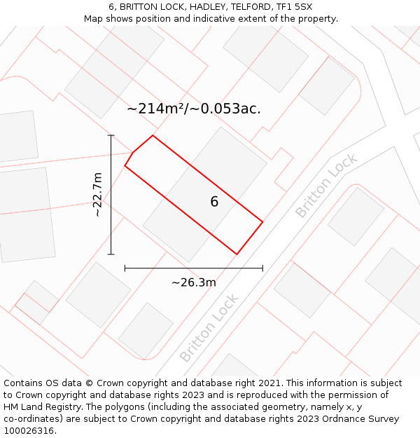 6, BRITTON LOCK, HADLEY, TELFORD, TF1 5SX: Plot and title map