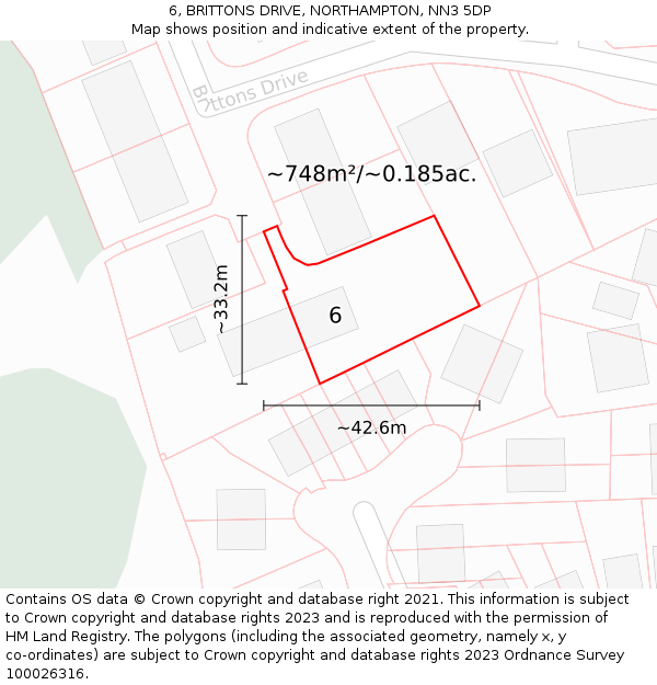 6, BRITTONS DRIVE, NORTHAMPTON, NN3 5DP: Plot and title map