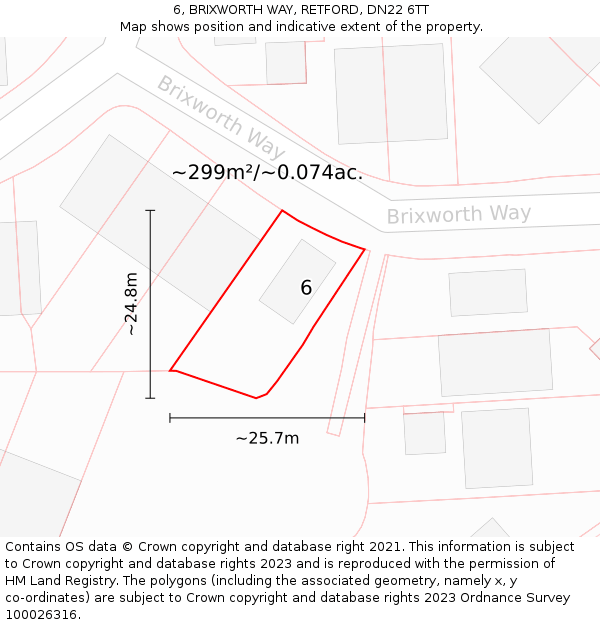 6, BRIXWORTH WAY, RETFORD, DN22 6TT: Plot and title map