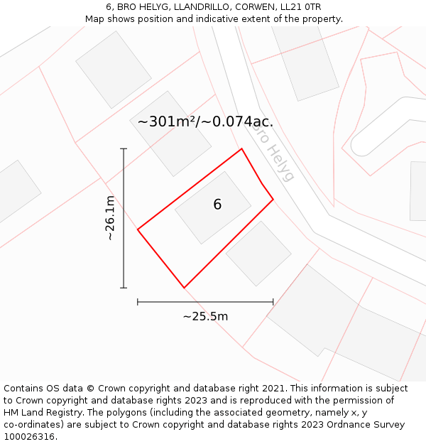 6, BRO HELYG, LLANDRILLO, CORWEN, LL21 0TR: Plot and title map