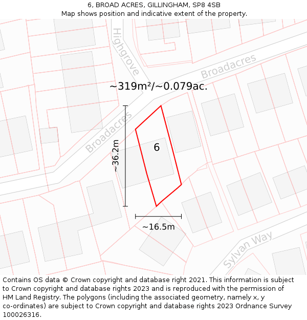 6, BROAD ACRES, GILLINGHAM, SP8 4SB: Plot and title map