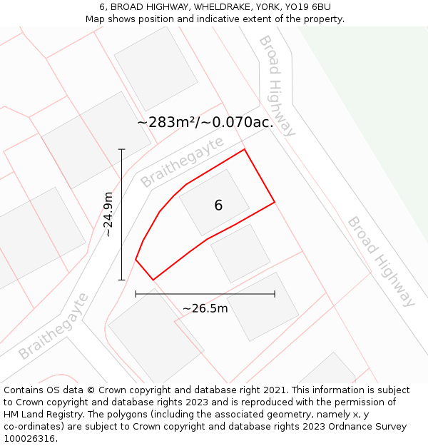 6, BROAD HIGHWAY, WHELDRAKE, YORK, YO19 6BU: Plot and title map