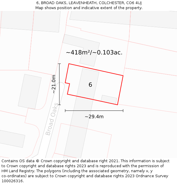 6, BROAD OAKS, LEAVENHEATH, COLCHESTER, CO6 4UJ: Plot and title map