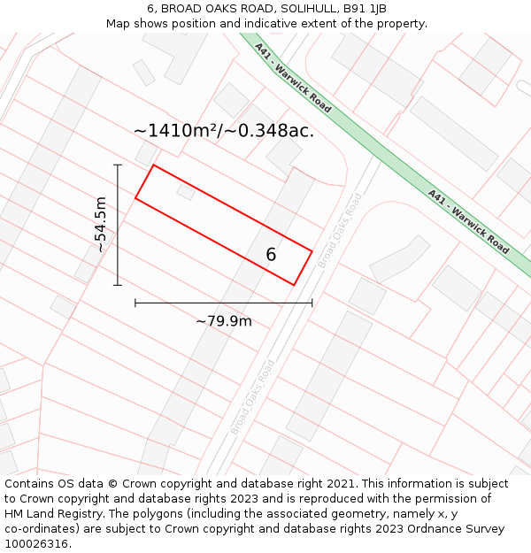 6, BROAD OAKS ROAD, SOLIHULL, B91 1JB: Plot and title map
