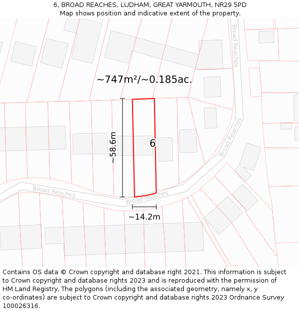 6, BROAD REACHES, LUDHAM, GREAT YARMOUTH, NR29 5PD: Plot and title map