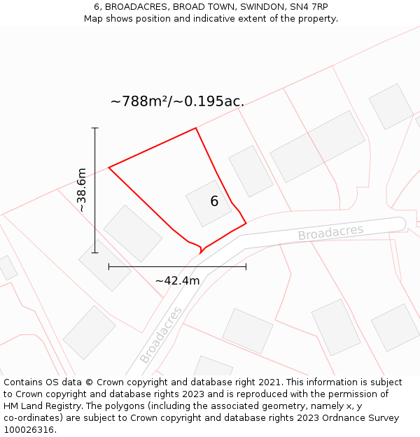 6, BROADACRES, BROAD TOWN, SWINDON, SN4 7RP: Plot and title map