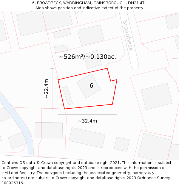 6, BROADBECK, WADDINGHAM, GAINSBOROUGH, DN21 4TH: Plot and title map