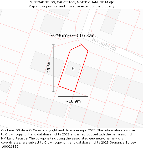 6, BROADFIELDS, CALVERTON, NOTTINGHAM, NG14 6JP: Plot and title map