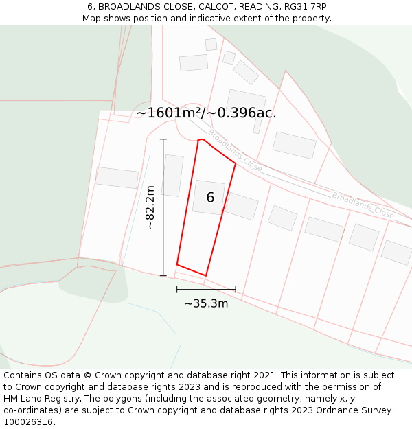 6, BROADLANDS CLOSE, CALCOT, READING, RG31 7RP: Plot and title map