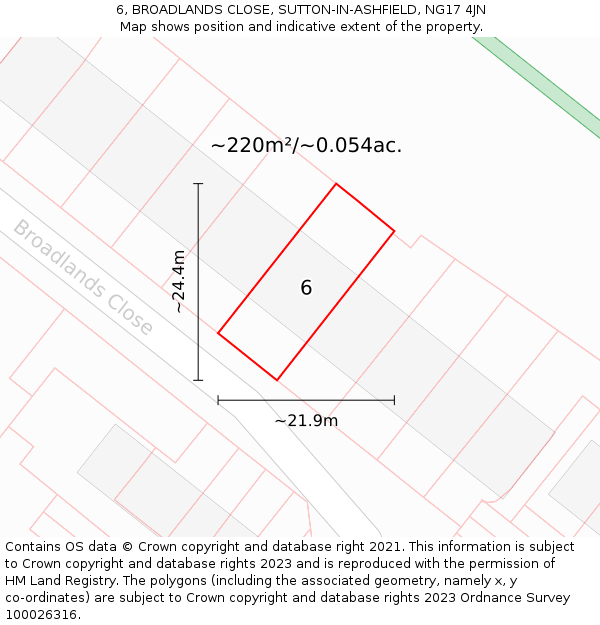 6, BROADLANDS CLOSE, SUTTON-IN-ASHFIELD, NG17 4JN: Plot and title map