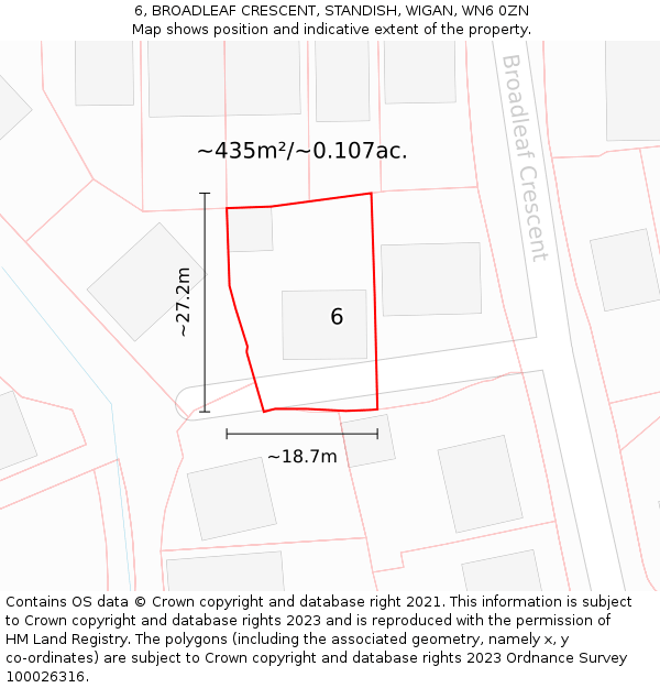 6, BROADLEAF CRESCENT, STANDISH, WIGAN, WN6 0ZN: Plot and title map