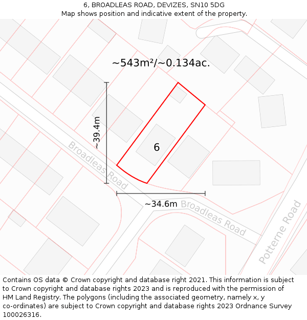 6, BROADLEAS ROAD, DEVIZES, SN10 5DG: Plot and title map