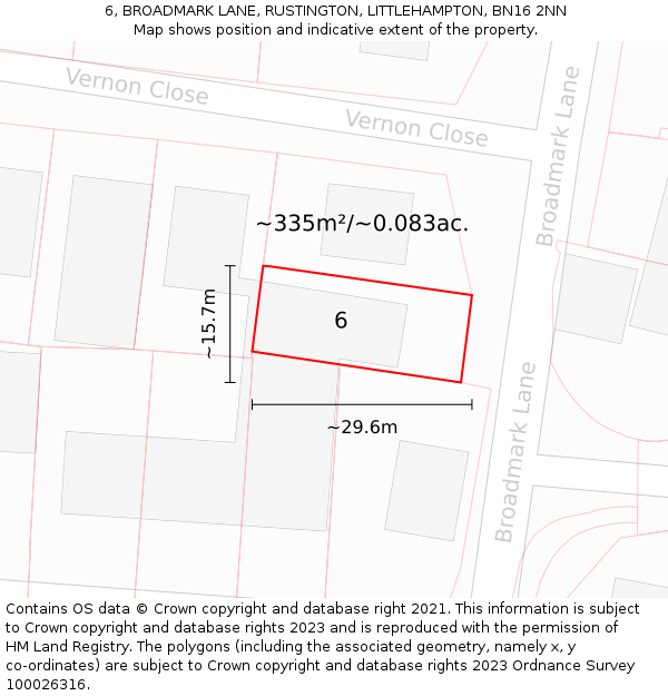 6, BROADMARK LANE, RUSTINGTON, LITTLEHAMPTON, BN16 2NN: Plot and title map