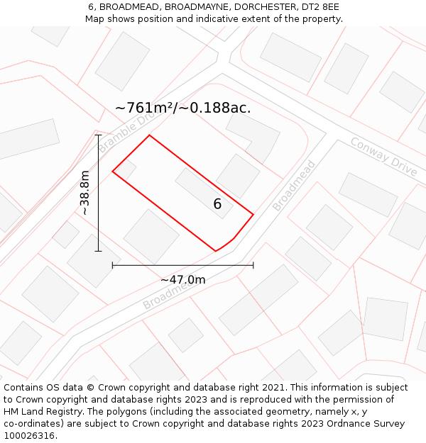 6, BROADMEAD, BROADMAYNE, DORCHESTER, DT2 8EE: Plot and title map