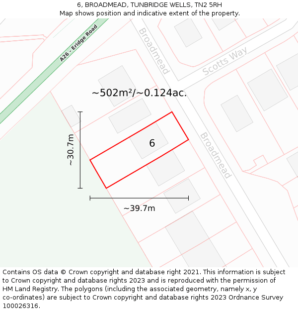 6, BROADMEAD, TUNBRIDGE WELLS, TN2 5RH: Plot and title map