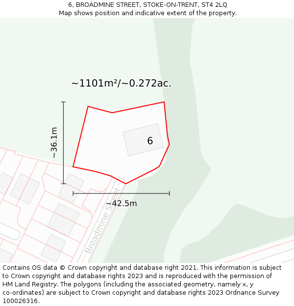 6, BROADMINE STREET, STOKE-ON-TRENT, ST4 2LQ: Plot and title map