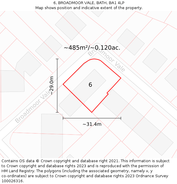 6, BROADMOOR VALE, BATH, BA1 4LP: Plot and title map