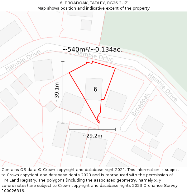 6, BROADOAK, TADLEY, RG26 3UZ: Plot and title map