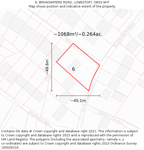 6, BROADWATERS ROAD, LOWESTOFT, NR33 9HT: Plot and title map