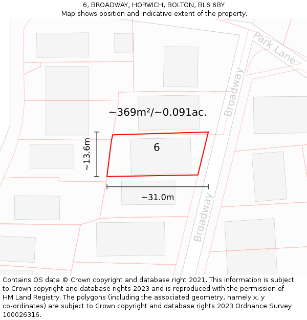 6, BROADWAY, HORWICH, BOLTON, BL6 6BY: Plot and title map