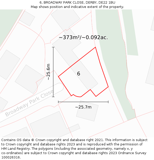 6, BROADWAY PARK CLOSE, DERBY, DE22 1BU: Plot and title map