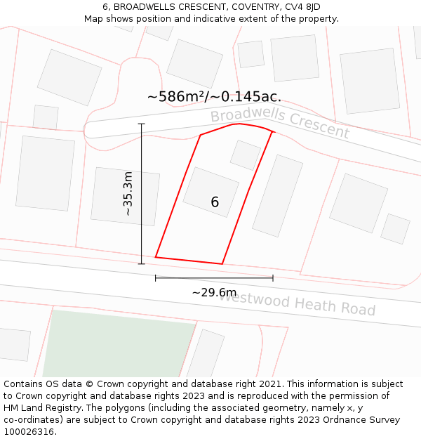 6, BROADWELLS CRESCENT, COVENTRY, CV4 8JD: Plot and title map